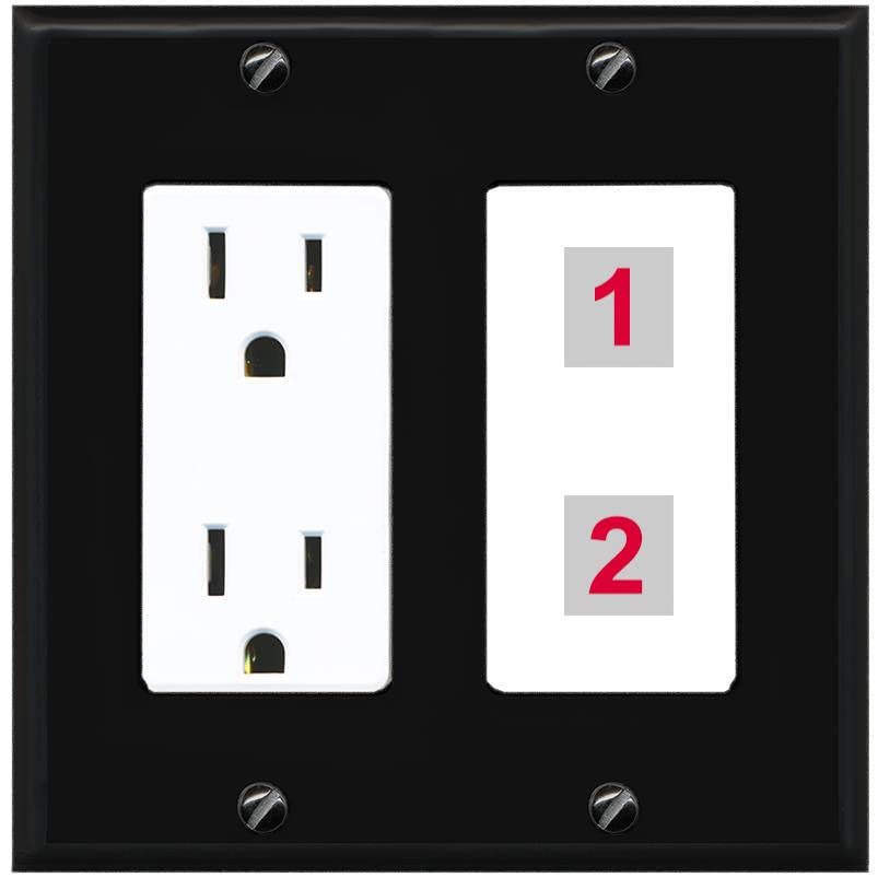 RiteAV Custom Wall Plate 2 Port - Outlet [Black/White]