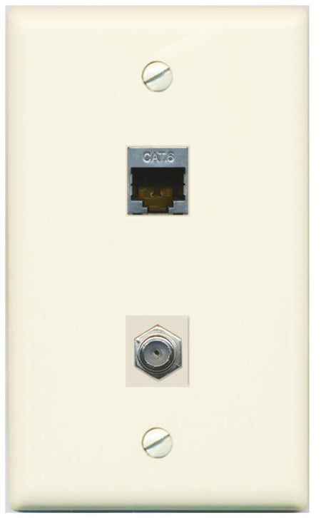 RiteAV 1 Gang Wall Plate (Light Almond) 2 Port - Cat6 (Shielded) Coax (Light Almond)
