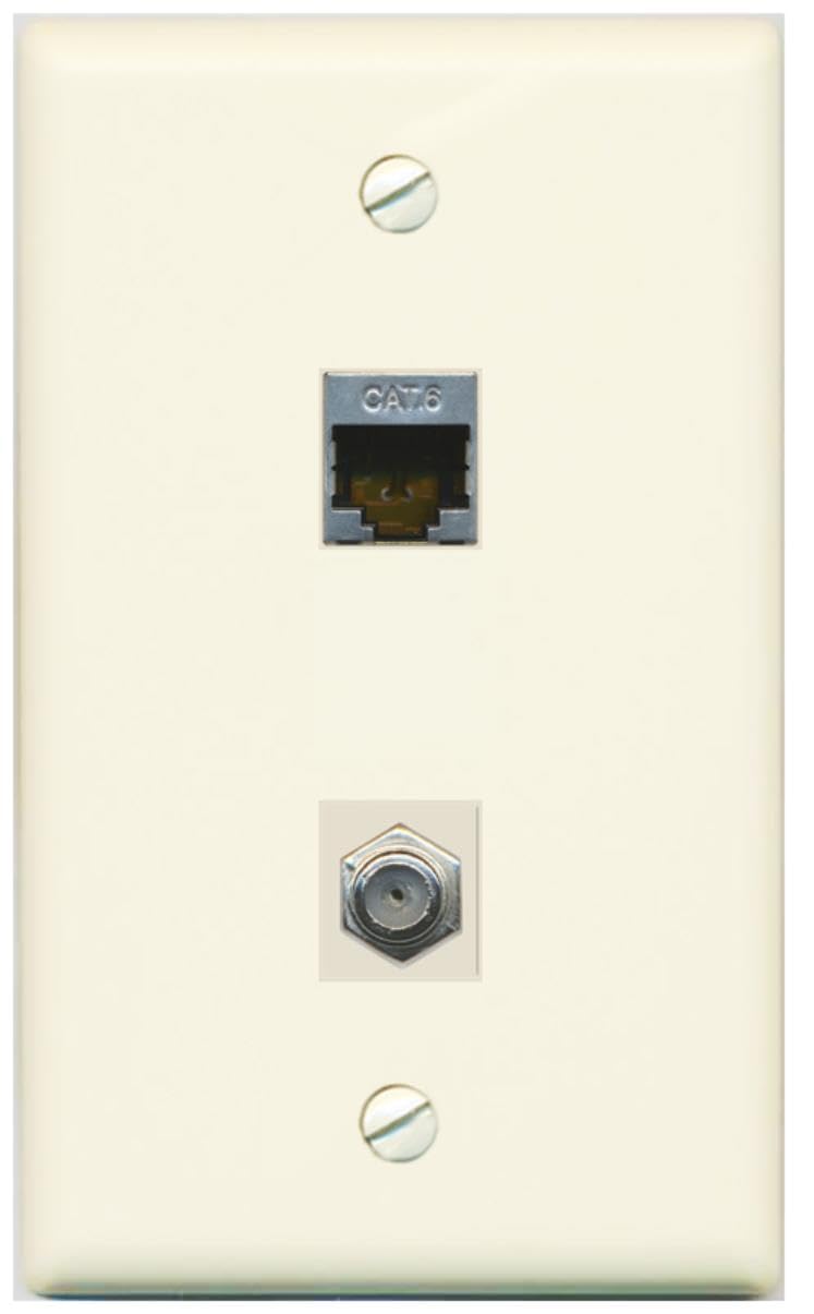 RiteAV 1 Gang Wall Plate (Light Almond) 2 Port - Cat6 (Shielded) Coax (Light Almond)