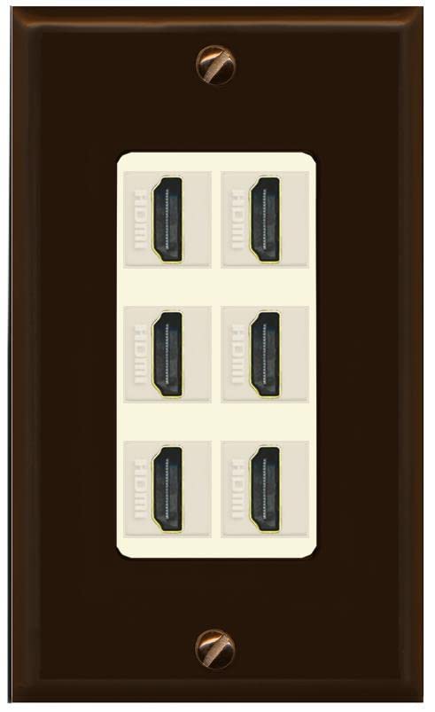 RiteAV HDMI Wall Plate 6 Port - 1 Gang [Brown/Light-Almond]