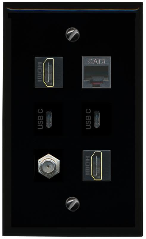 RiteAV Coax 2 HDMI Phone 2 USBC Flat/Solid Wall Plate [Black]