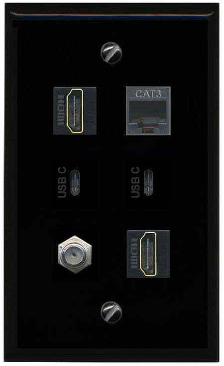 RiteAV Coax 2 HDMI Phone 2 USBC Flat/Solid Wall Plate [Black]