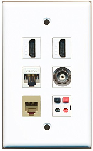 RiteAV - 2 HDMI 1 Port Phone RJ11 RJ12 Beige 1 Port BNC 1 Port Cat5e Ethernet White 1 Port Speaker Wall Plate
