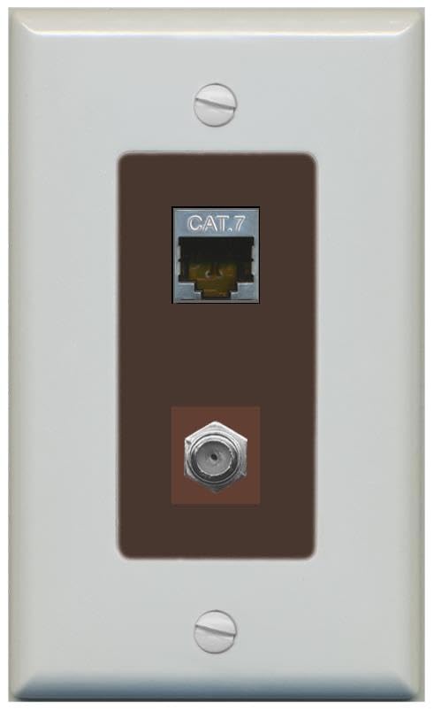 RiteAV Coax and Cat7 Wall Plate - 1 Gang [Gray/Brown]