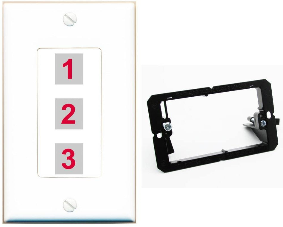 RiteAV Custom Wall Plate 3 Port - 1 Gang w-Bracket [White/White]