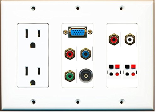RiteAV - (3 Gang 15A Power Outlet Svga Component RCA 2 Speaker Jack Toslink Wall Plate