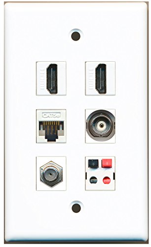 RiteAV - 2 HDMI 1 Port Coax Cable TV- F-Type 1 Port BNC 1 Port Cat5e Ethernet White 1 Port Speaker Wall Plate