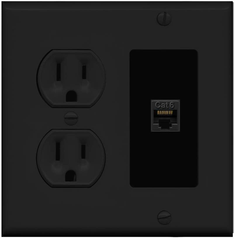 RiteAV 1 Port Cat6 Ethernet Wall Plate Female-Female - Round Outlet [Black/Black]