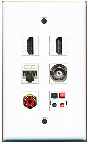 RiteAV - 2 HDMI 1 Port RCA Red 1 Port BNC 1 Port Cat5e Ethernet White 1 Port Speaker Wall Plate