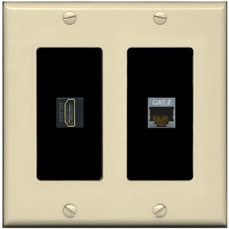 RiteAV HDMI and Cat7 Wall Plate - 2 Gang [Ivory/Black]