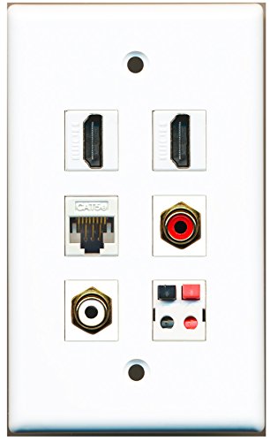 RiteAV - 2 HDMI 1 Port RCA Red 1 Port RCA White 1 Port Cat5e Ethernet White 1 Port Speaker Wall Plate