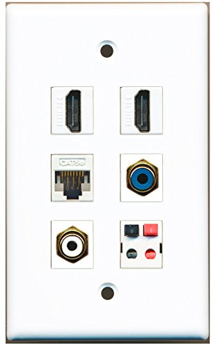 RiteAV - 2 HDMI 1 Port RCA White 1 Port RCA Blue 1 Port Cat5e Ethernet White 1 Port Speaker Wall Plate