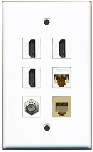 RiteAV - 3 HDMI 1 Port Coax Cable TV- F-Type 1 Port Phone RJ11 RJ12 Beige 1 Port Cat6 Ethernet White Wall Plate