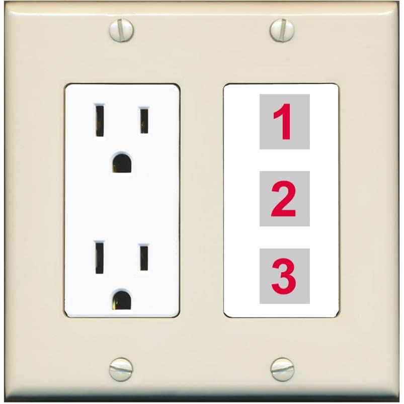 RiteAV Custom Wall Plate 3 Port - Outlet [Light-Almond/White]