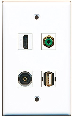 RiteAV - 1 Port HDMI 1 Port RCA Green 1 Port USB A-A 1 Port Toslink Wall Plate
