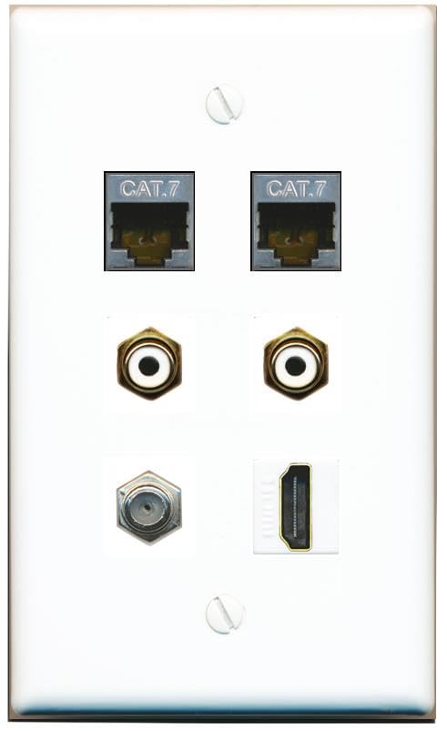 RiteAV 2 CAT7 COAX HDMI 2 RCA-WHITE Flat/Solid Wall Plate [White]