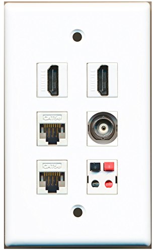 RiteAV - 2 HDMI 1 Port BNC 2 Port Cat5e Ethernet White 1 Port Speaker Wall Plate