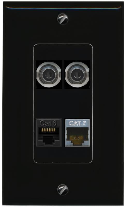 RiteAV 2 3.5mm CAT6 CAT7 Wall Plate Decorative [Black]