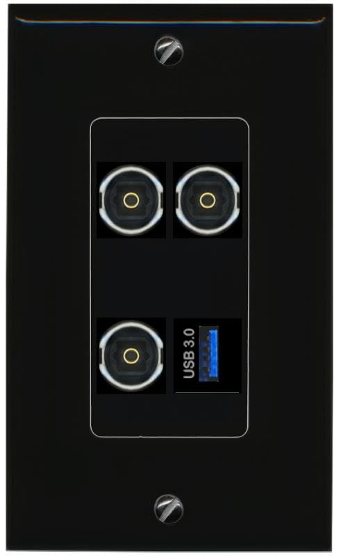 RiteAV 3 TOSLINK USB-3 Wall Plate Decorative [Black]