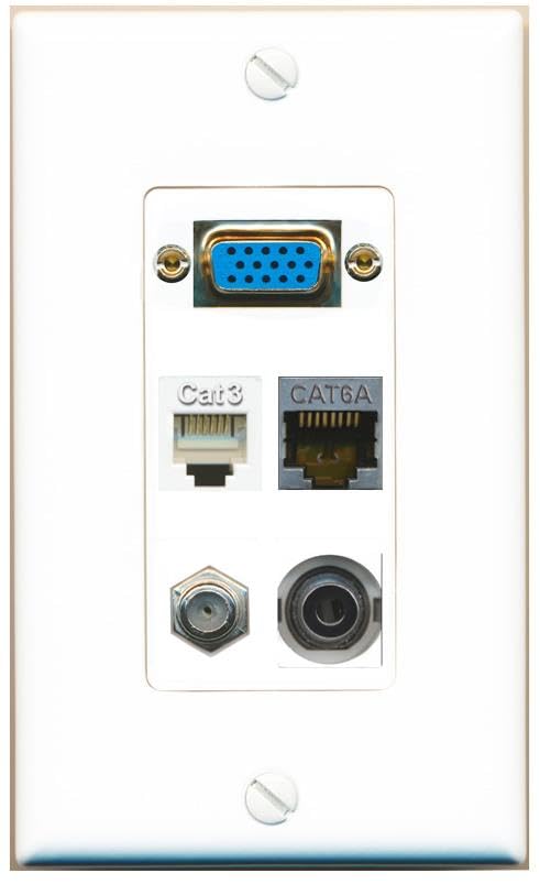 RiteAV SVGA + 3.5mm CAT6A COAX PHONE Wall Plate [White]