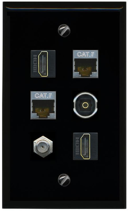 RiteAV 2 CAT7 COAX 2 HDMI TOSLINK Flat/Solid Wall Plate [Black]