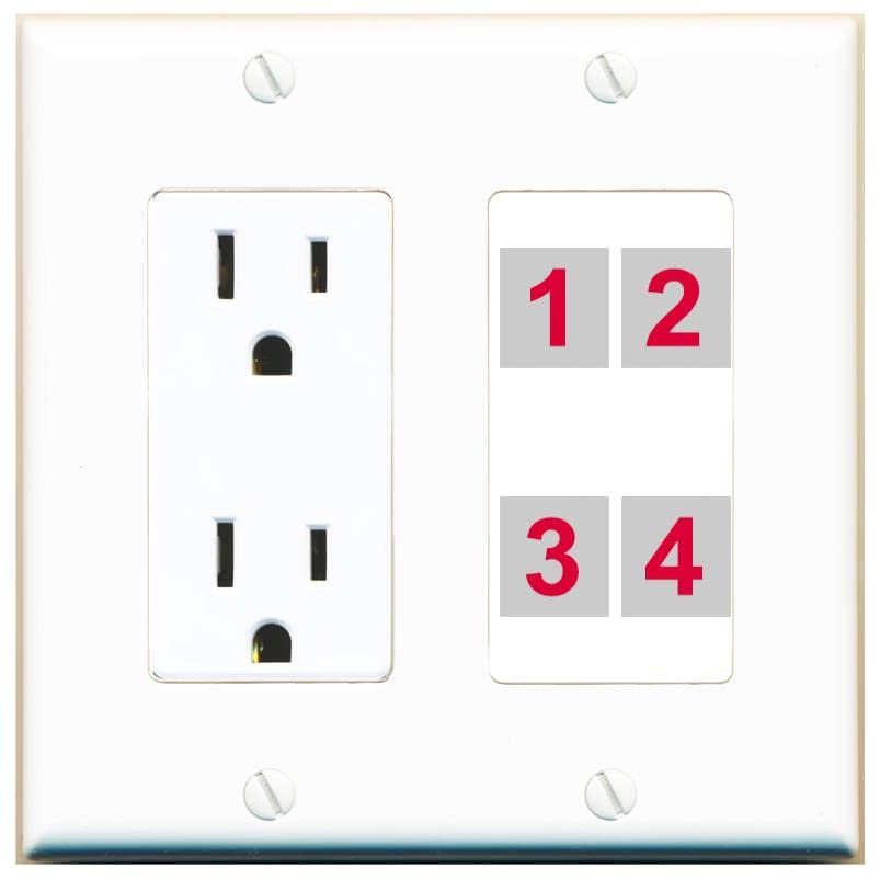 RiteAV Custom 4 Port Custom Wall Plate - Outlet [White/White]