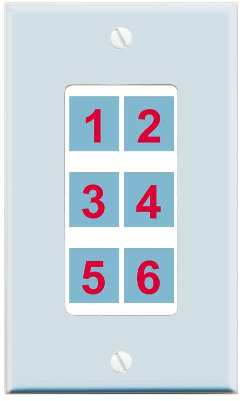 RiteAV Custom Wall Plate 6 port - 1 Gang Decorative [Sky Blue/White]