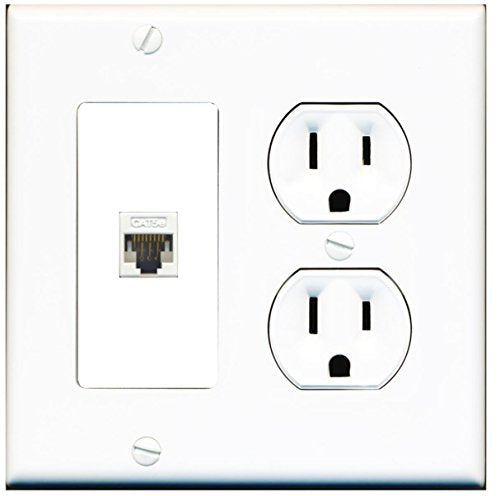 RiteAV (2 Gang Decorative 15 Amp Round Power Outlet Cat5e Wall Plate White