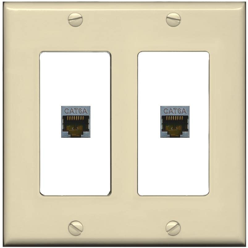 RiteAV 2 Port Cat6A Wall Plate - 2 Gang [Ivory/White]
