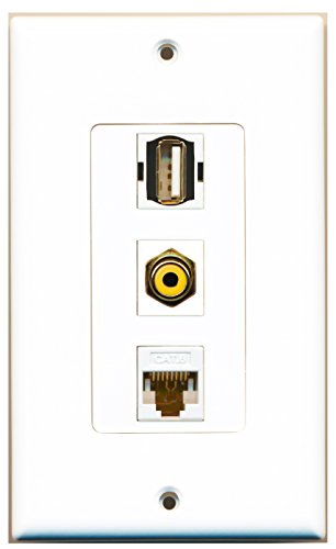 RiteAV 1 Port RCA Yellow 1 Port USB A-A 1 Port Cat6 Ethernet White Wall Plate OVERSIZED