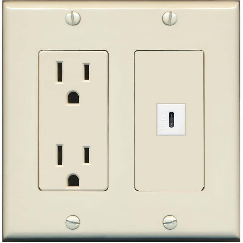 RiteAV USBC Wall Plate - Outlet [Light-Almond]