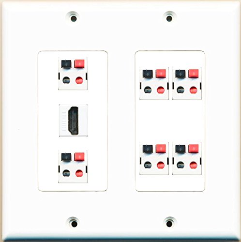 RiteAV Hdmi and 6 x Speaker Jack Dual 2 Gang Wall Plate White