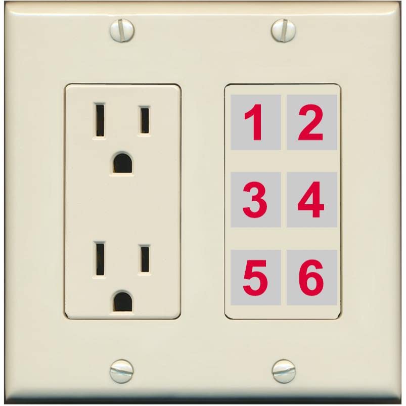 RiteAV 6 Port Custom Wall Plate - Outlet [Light-Almond]