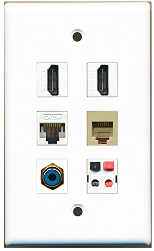 RiteAV - 2 HDMI 1 Port RCA Blue 1 Port Phone RJ11 RJ12 Beige 1 Port Cat5e Ethernet White 1 Port Speaker Wall Plate