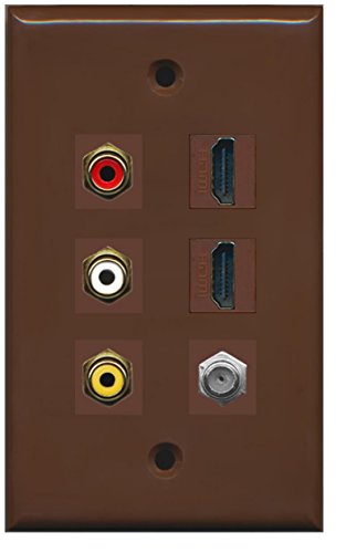 RiteAV - 3 x RCA - 2 X HDMI and 1 x Coax Cable TV Port Wall Plate - Brown