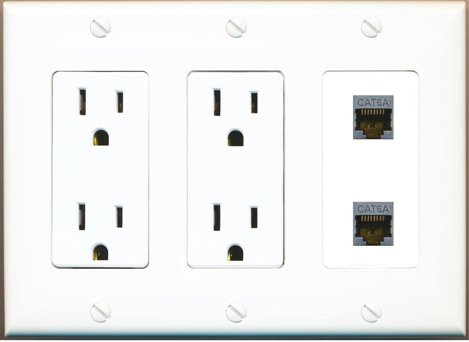 RiteAV 2 Port Cat6A Wall Plate - 3G Dual Outlet [White/White]
