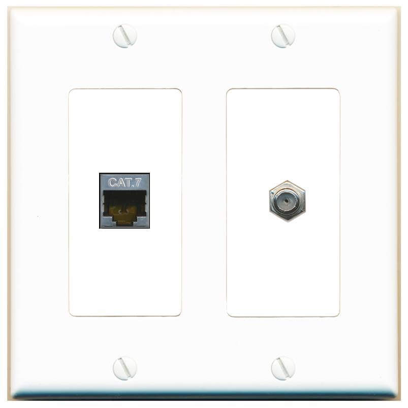 RiteAV Coax and Cat7 Wall Plate - 2 Gang [White/White]