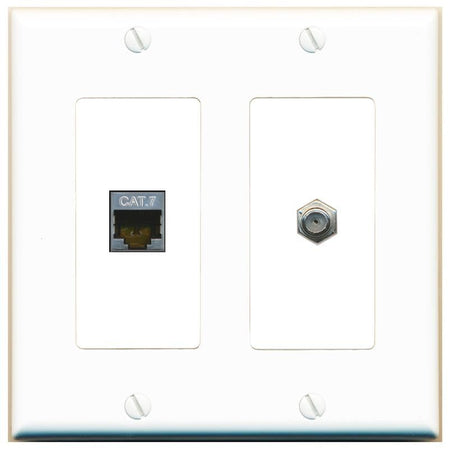 RiteAV Coax and Cat7 Wall Plate - 2 Gang [White/White]