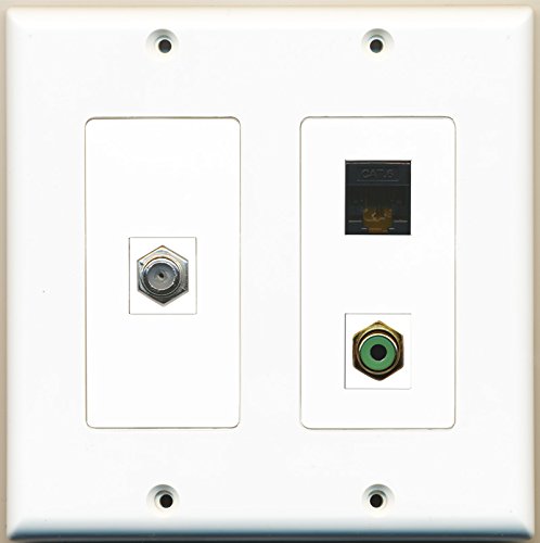 RiteAV - 1 Port RCA Green 1 Port Coax Cable TV- F-Type 1 Port Cat6 Ethernet Black - 2 Gang Wall Plate