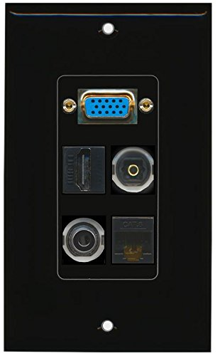 RiteAV (1 Gang Decorative Svga 3.5mm Toslink HDMI Cat6 Wall Plate Black