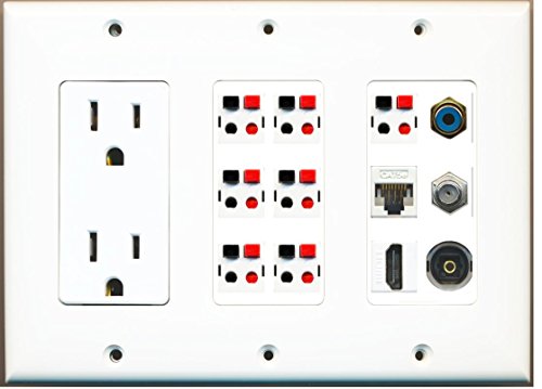 RiteAV (3 Gang) 15A Outlet HDMI Coax Cat5e RCA 7 Speaker Jack Toslink Wall Plate