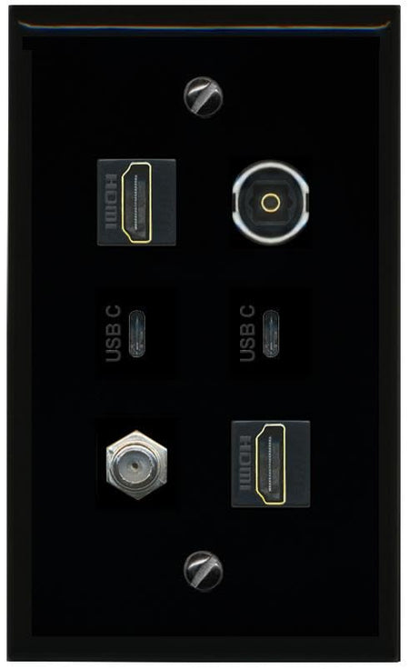 RiteAV Coax 2 HDMI TOSLINK 2 USBC Flat/Solid Wall Plate [Black]