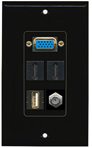 RiteAV - (1 Gang SVGA USB A-A (Black) 2 HDMI Black Coax Black Wall Plate Black