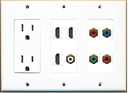 RiteAV - (3 Gang 15A Outlet 3 HDMI Component Audio Video Wall Plate