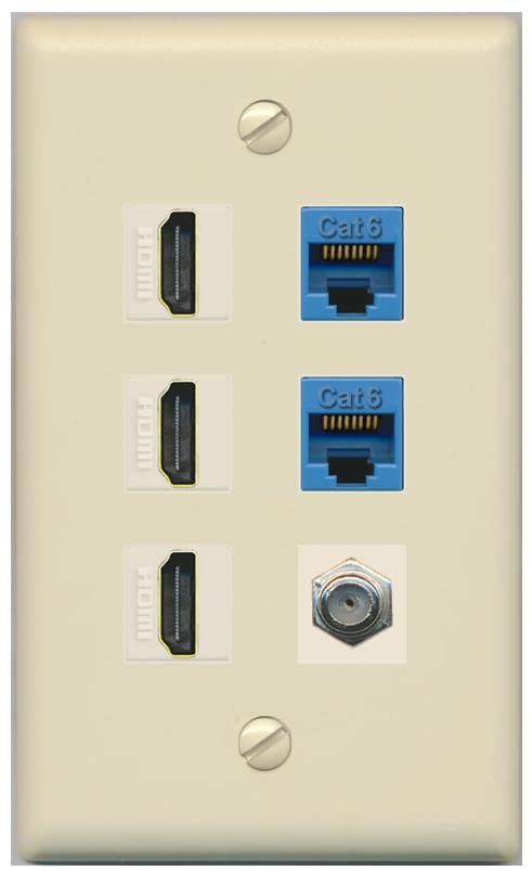 RiteAV 3 HDMI Wall Plate 2 Cat6 1 Coax - Flat [Ivory/Ivory]