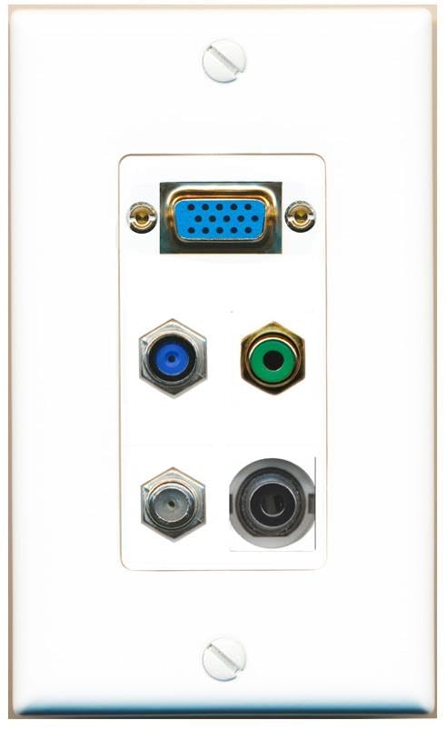 RiteAV SVGA + 3.5mm COAX F81 RCA-GREEN Wall Plate [White]