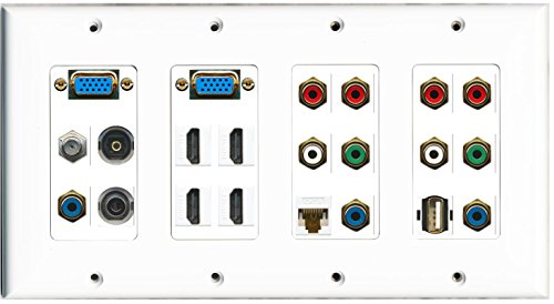 RiteAV (4 Gang 2 Svga 4 HDMI Coax Cat6 2 Component Video 3.5mm Toslink USB Wall Plate