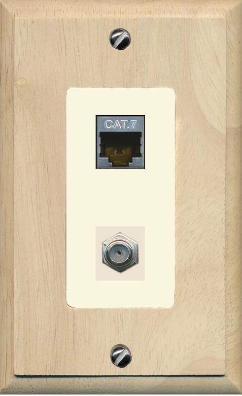 RiteAV Coax and Cat7 Wall Plate - 1 Gang [Wood/Light-Almond]