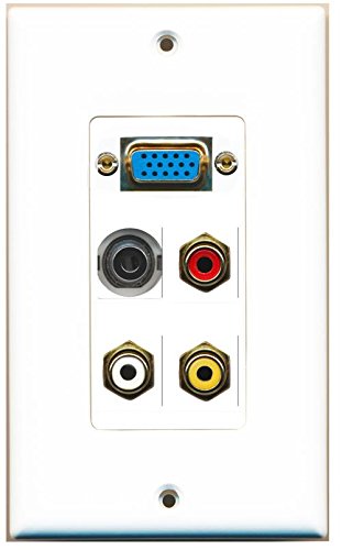 RiteAV SVGA Composite Video 3.5mm Wall Plate 1 Gang Decorative White