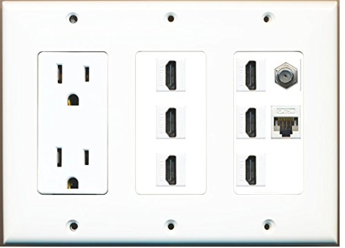 RiteAV - (3 Gang 15A Power Outlet 6 HDMI Coax Cat5e White Wall Plate White